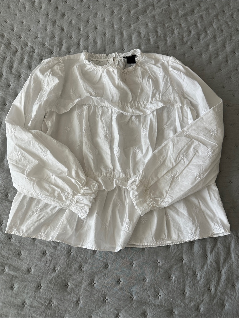 Ann Taylor White Embroidered Ruffle Yoke Peasant Blouse